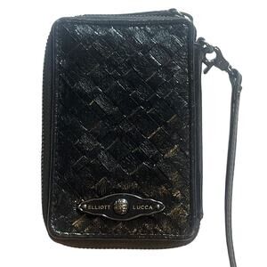 Elliott Lucca Woven Wristlet Womens Black Zip Around Organizer Wallet Vintage